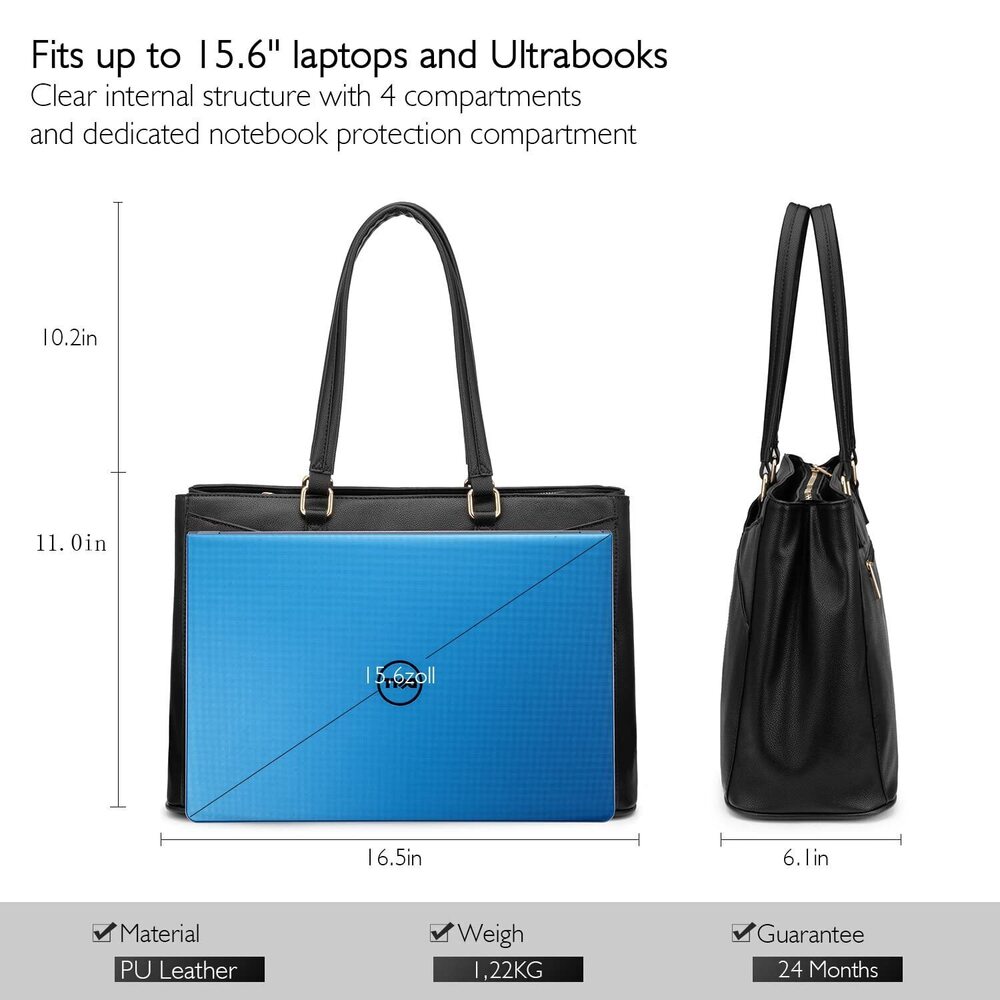 Laptop Tote Bag for Women 15.6 Inch Waterproof Leather Computer Bags - Picture 5 of 9